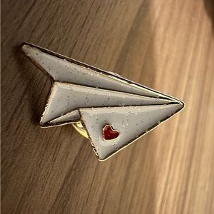 Shimmery Paper Plane with Heart Enamel Lapel Pin